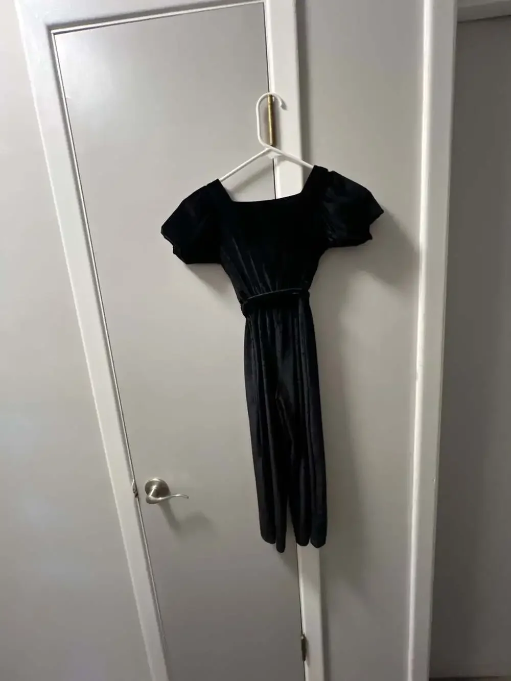 Zara Black Velvet Puff Sleeve Jumpsuit with Crystal Buttons Size 6